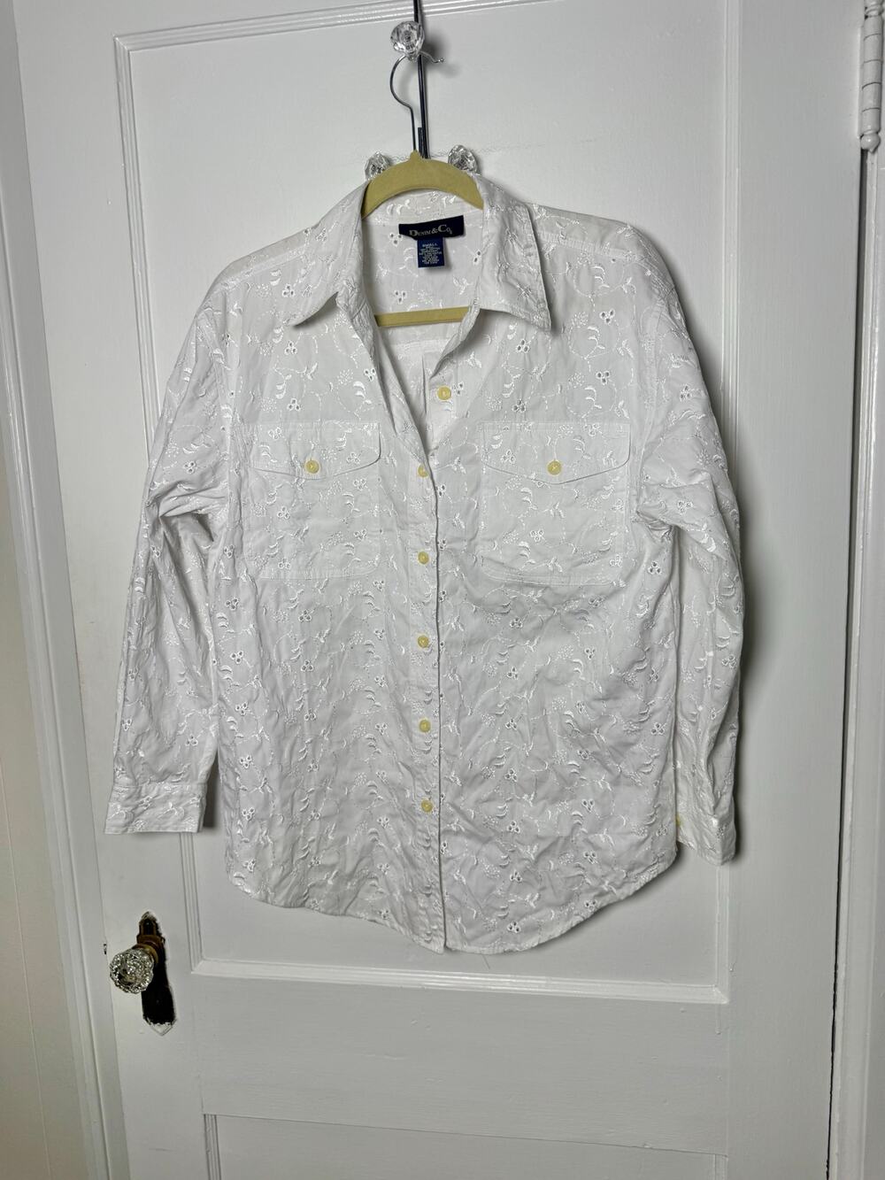 Vintage 90s Denim & CO White Eyelet Floral Girly Cotton Button Down Shirt Small